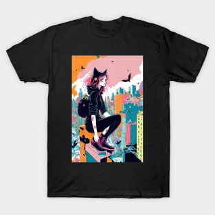 Cat lady in a black outfit - Japanese style T-Shirt